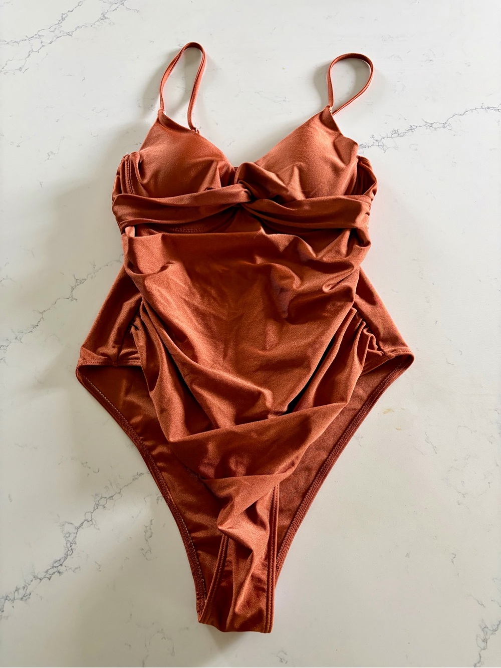 SHEIN Rust Ruched One-Piece Swimsuit - Women’s Large